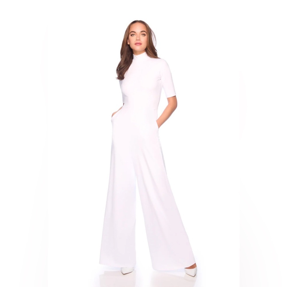 NWOT Susana Monaco mock neck short sleeve jumpsuit white size medium MSRP $258